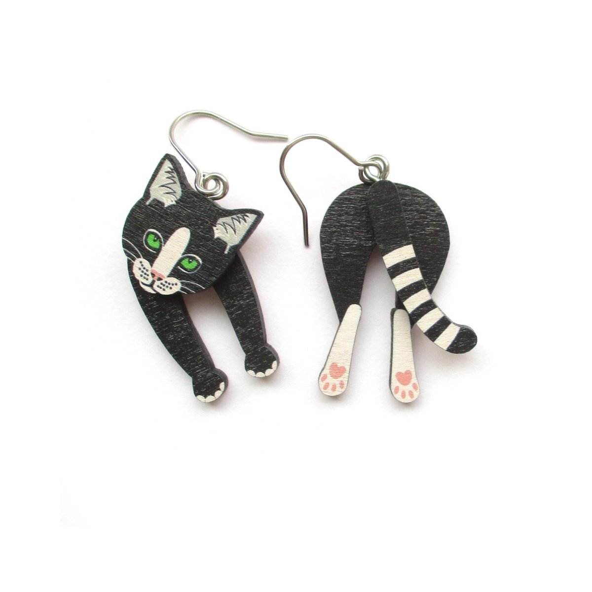 black and white cat head and tail earrings 4