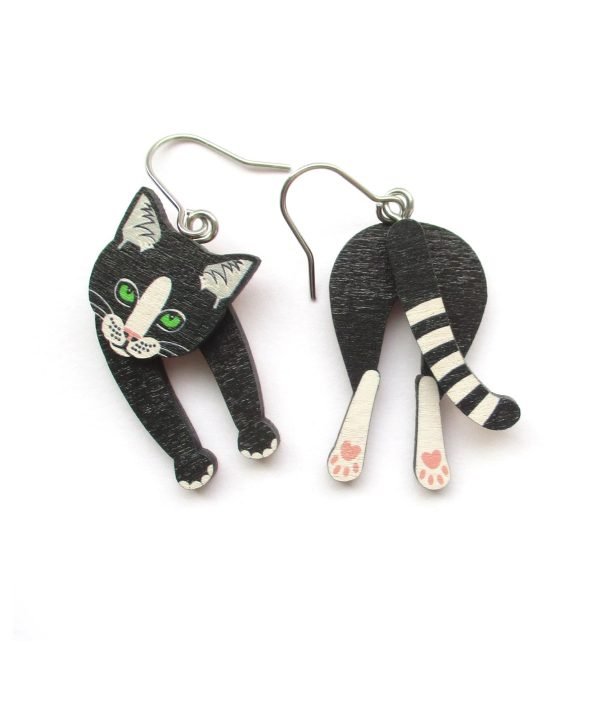 black and white cat head and tail earrings 4