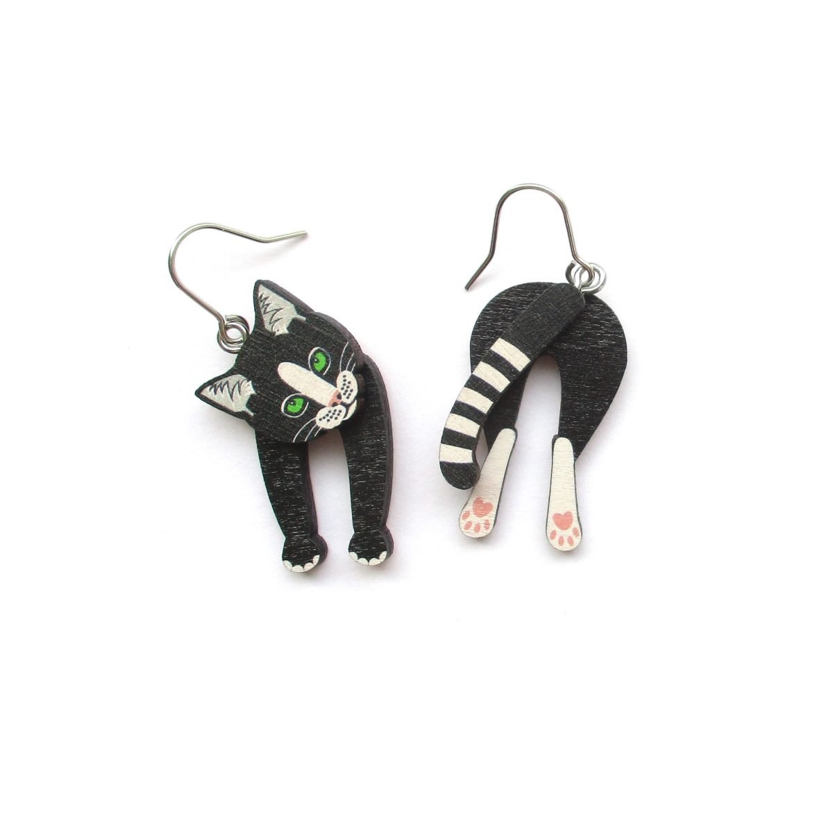 black and white cat head and tail earrings 5