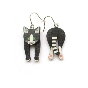 black and white cat head and tail earrings 8