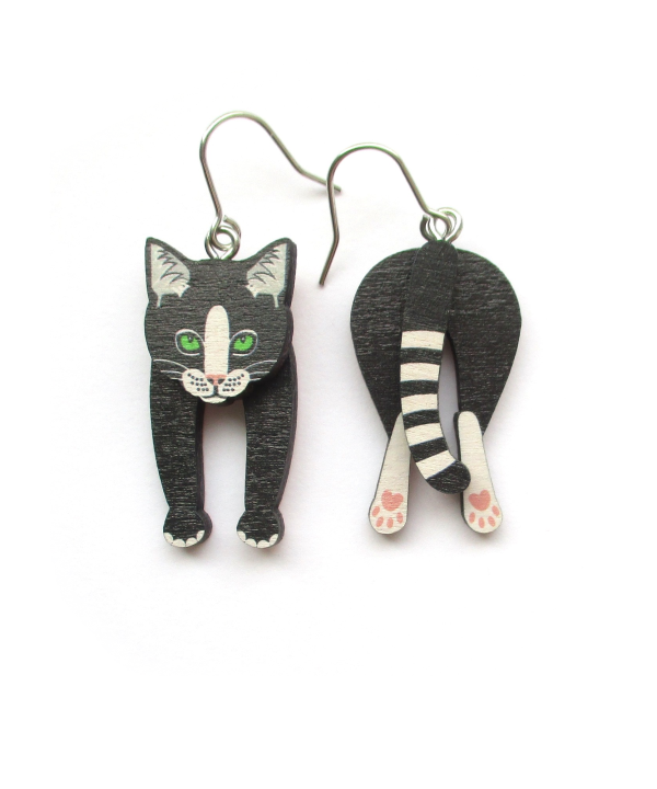 black and white cat head and tail earrings 8