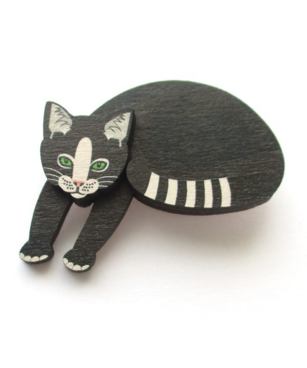 black and white sleeping cat brooch 4