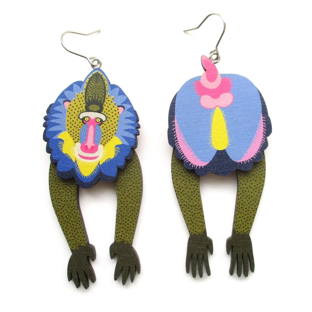 mandrill baboon head and tail earrings 4