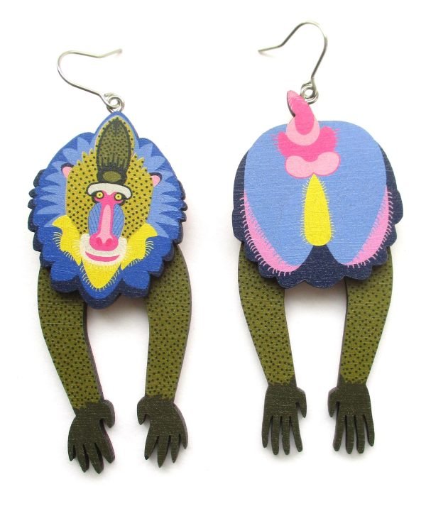 mandrill baboon head and tail earrings 4