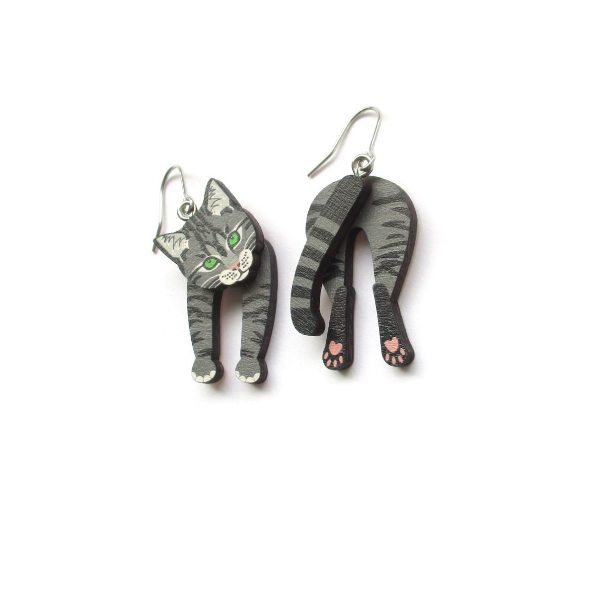 tabby cat head and tail earrings 1