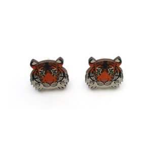 Wooden laser cut, UV printed tiger head stud earrings